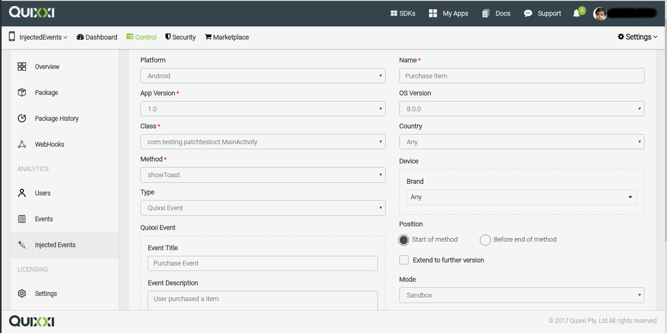 injected events add