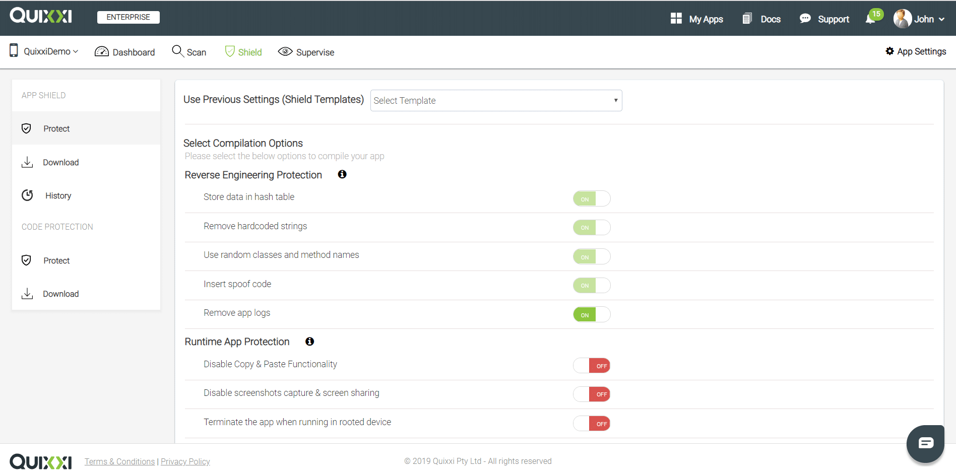Android App Shield options