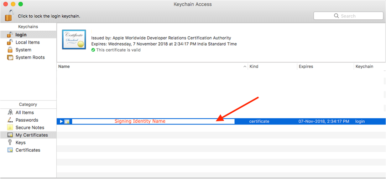 iOS signing identity